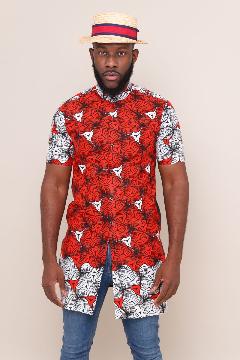 ODOGWU RED African Print Short Sleeve Shirt
