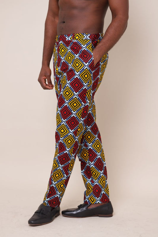 CHEKA MEN'S SLIM-FIT AFRICAN PRINT PANTS
