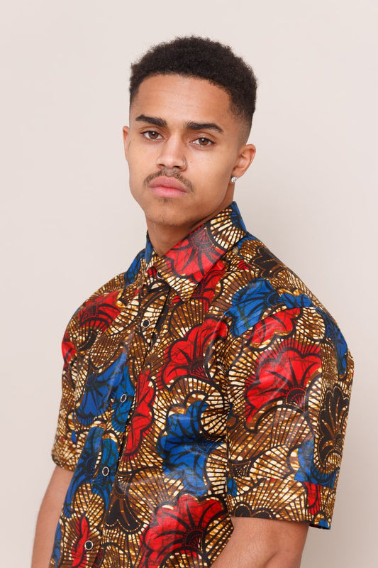 WUTA MEN'S AFRICAN PRINT FOREST FLAMES SHIRT