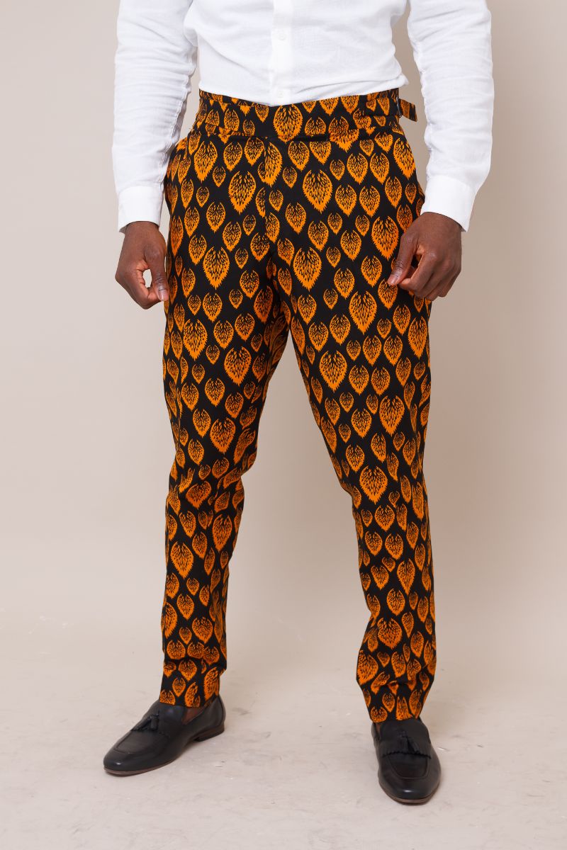 NDUKA MEN'S AFRICAN WRAP-WAIST TROUSERS WITH BUCKLE DETAIL