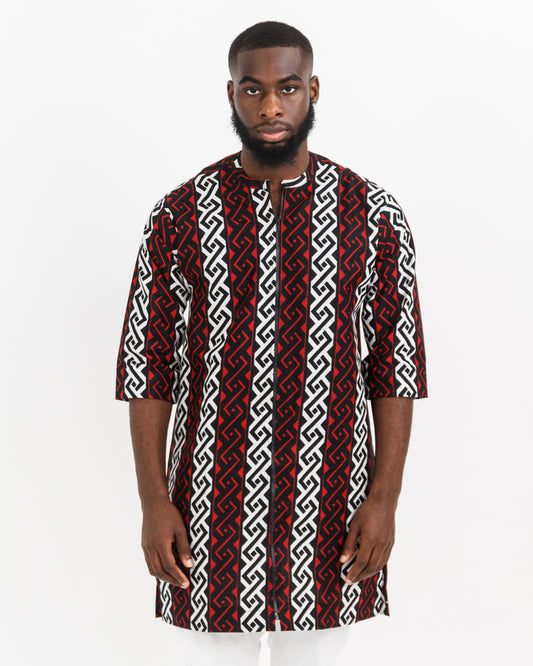 ZANKWA MEN'S AFRICAN PRINT ZIP-FRONT SHIRT
