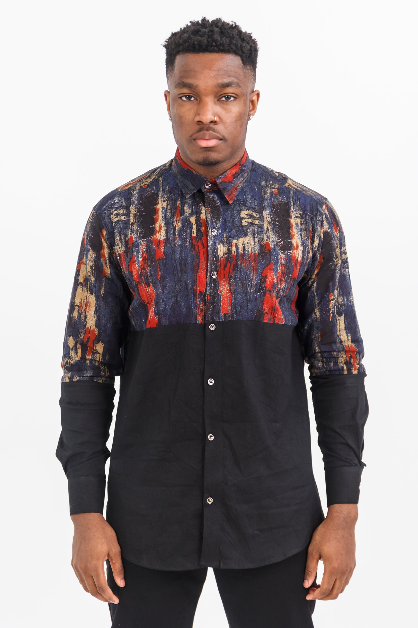 OBASEKI MEN'S BLACK AFRICAN PRINT SHIRT