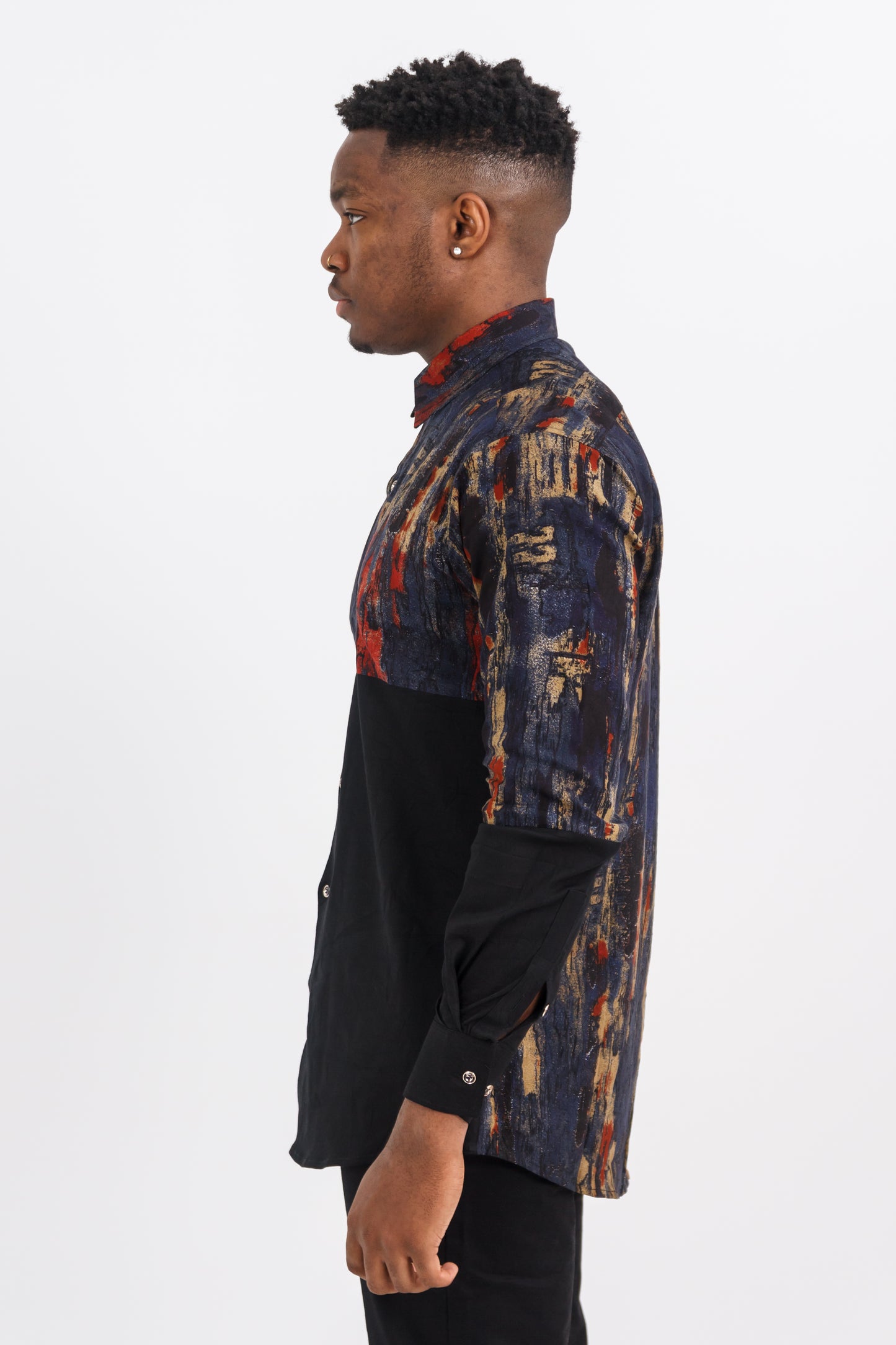 Black Cotton Shirt With OBASEKI African Print | Traditional African Ankara Men's wear