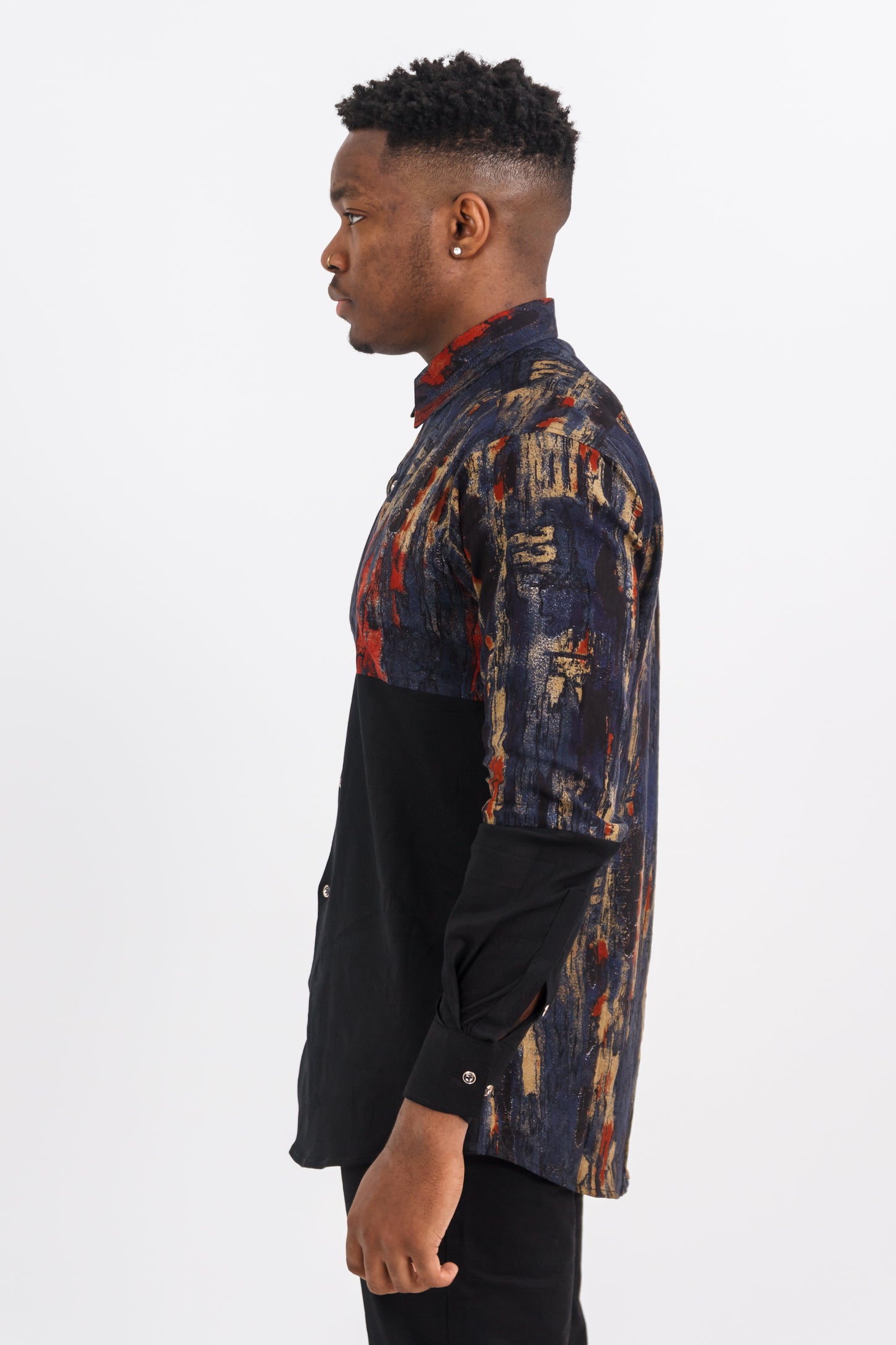 OBASEKI MEN'S BLACK AFRICAN PRINT SHIRT