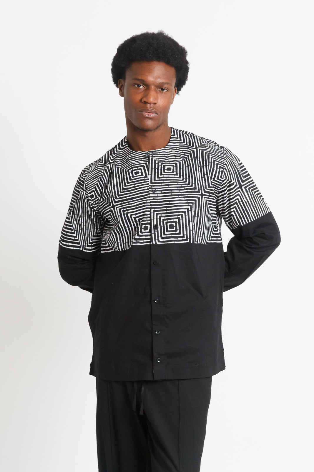 Hypnotic Men's Black & White African Print Long-Sleeve Shirt