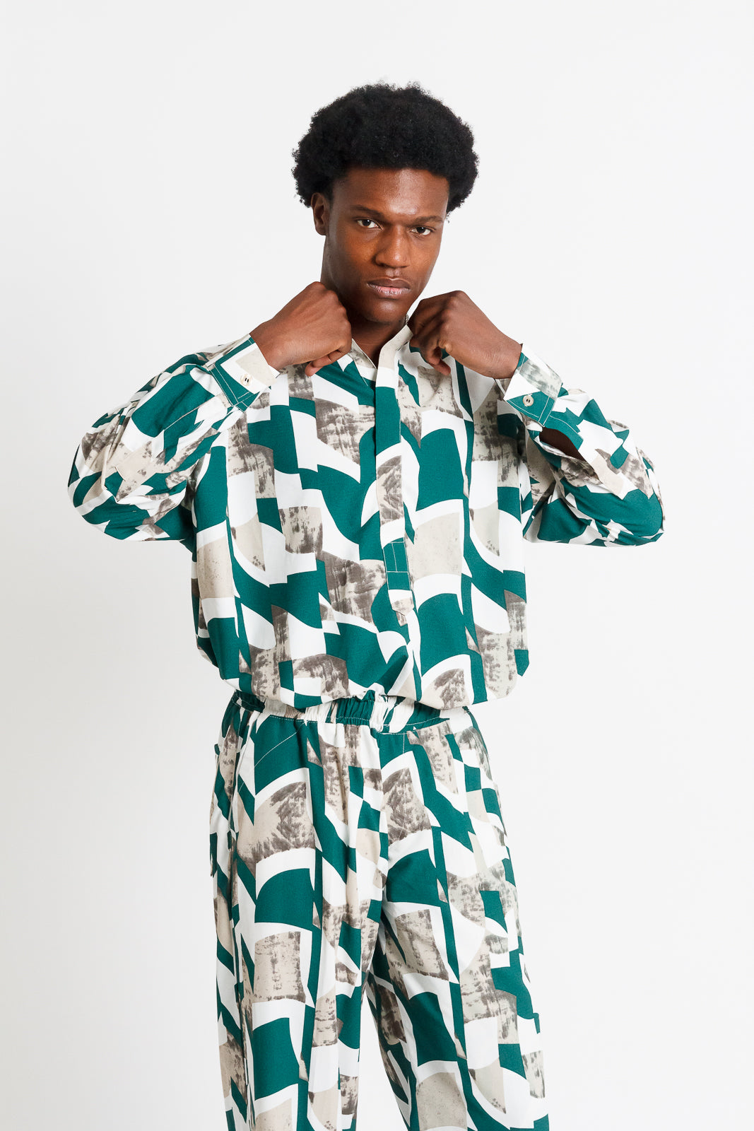 Joab Men's Matching Set (Green Abstract Print)