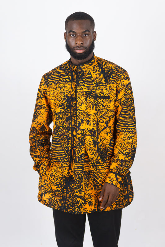 UBUNTU MEN'S YELLOW AFRICAN PRINT LONG-SLEEVE SHIRT
