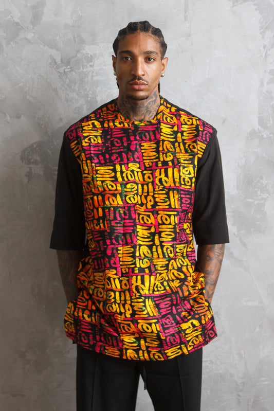Murna Men's African Print Three-Quarter Sleeve Shirt