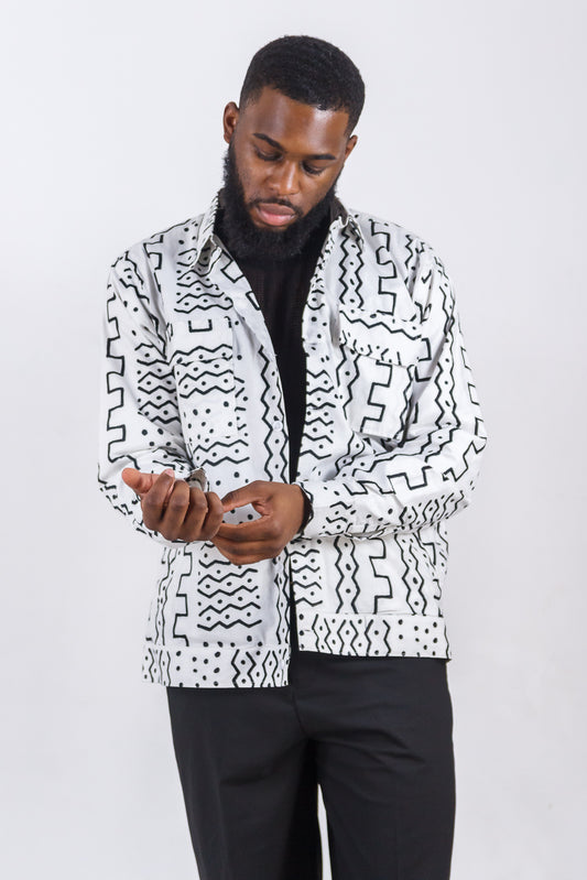 OBIDIKE MEN'S MONOCHROME AFRICAN PRINT JACKET
