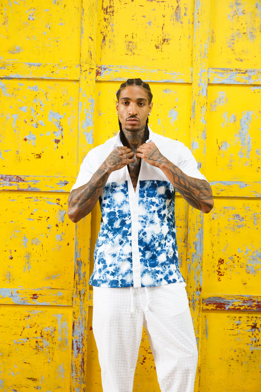 Farino Men's African Print Short Sleeve Silk Shirt