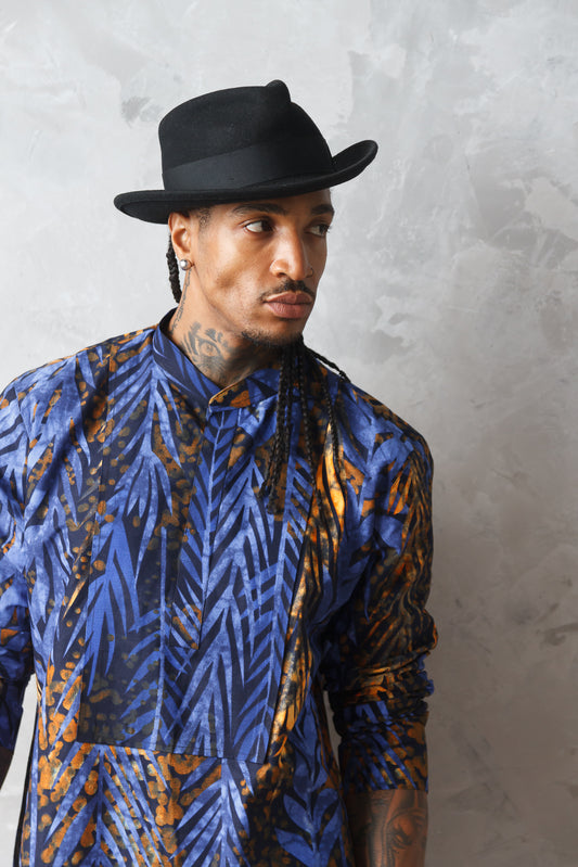 Opobo Men's African Print Leafy Kaftan