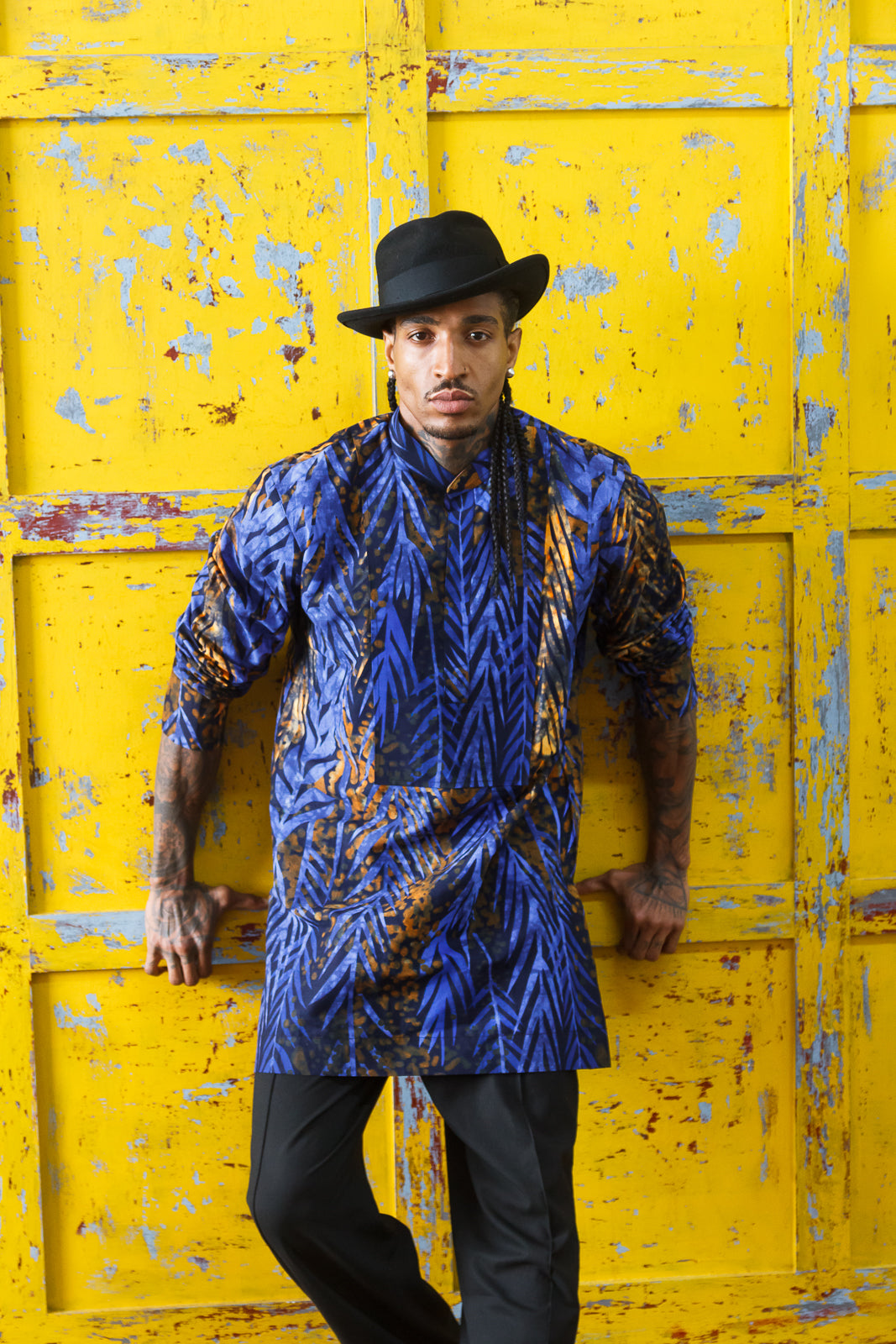 Opobo Men's African Print Leafy Kaftan