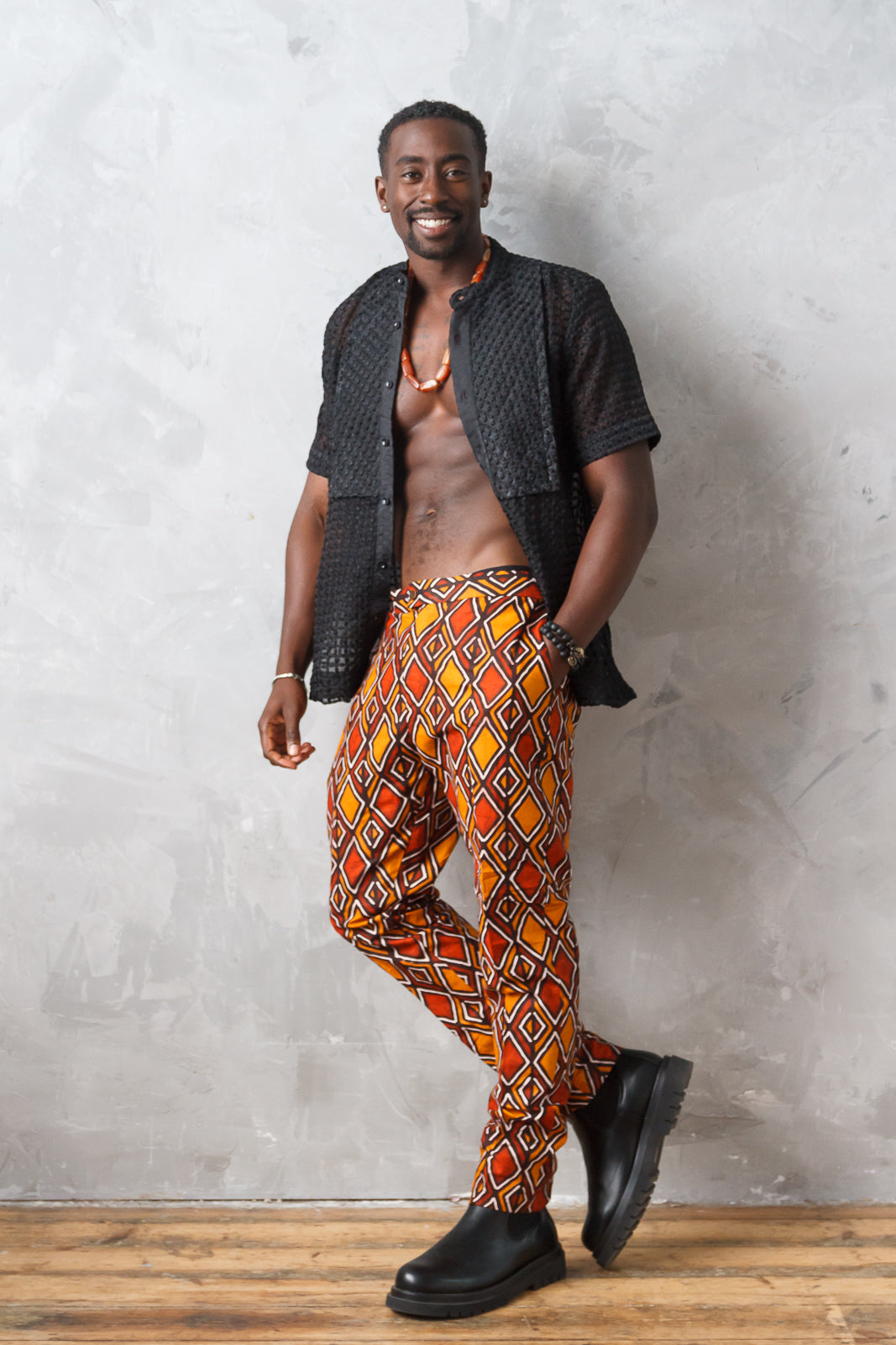SARAUTA MEN'S AFRICAN MUD PRINT SLIM FIT PANTS