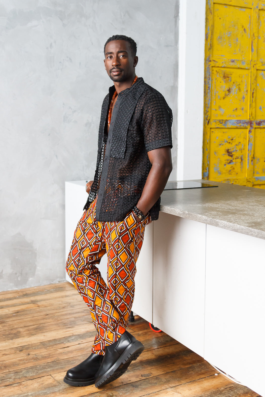 SARAUTA MEN'S AFRICAN MUD PRINT SLIM FIT PANTS