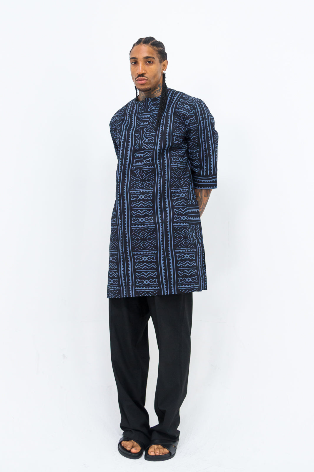 MAZELI MEN'S NAVY TRIBAL AFRICAN KAFTAN