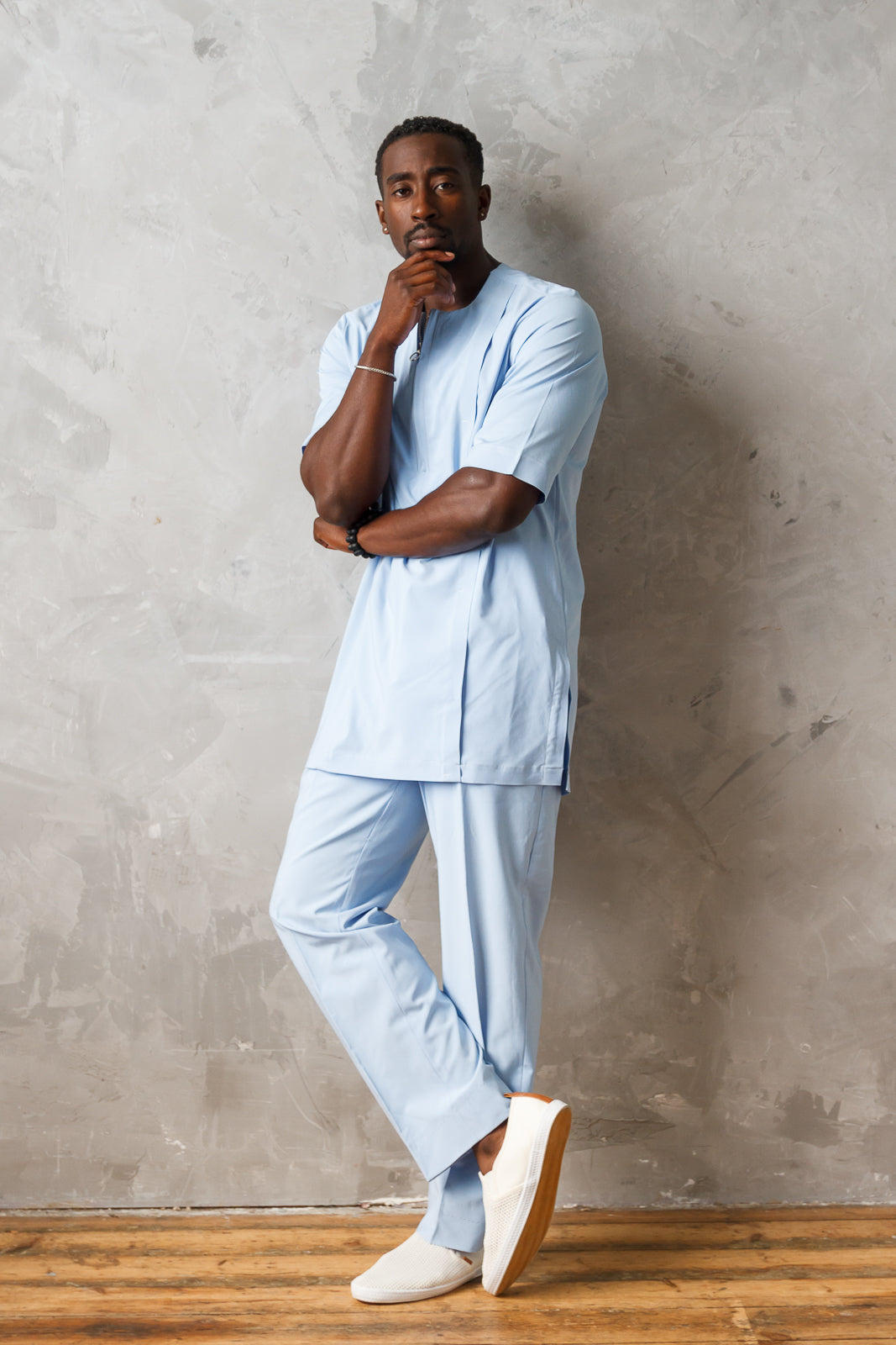 Lush Life Blue Men's African Two-Piece Crepe Set