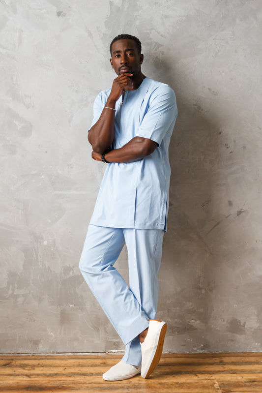 Lush Life Blue Men's African Two-Piece Crepe Set