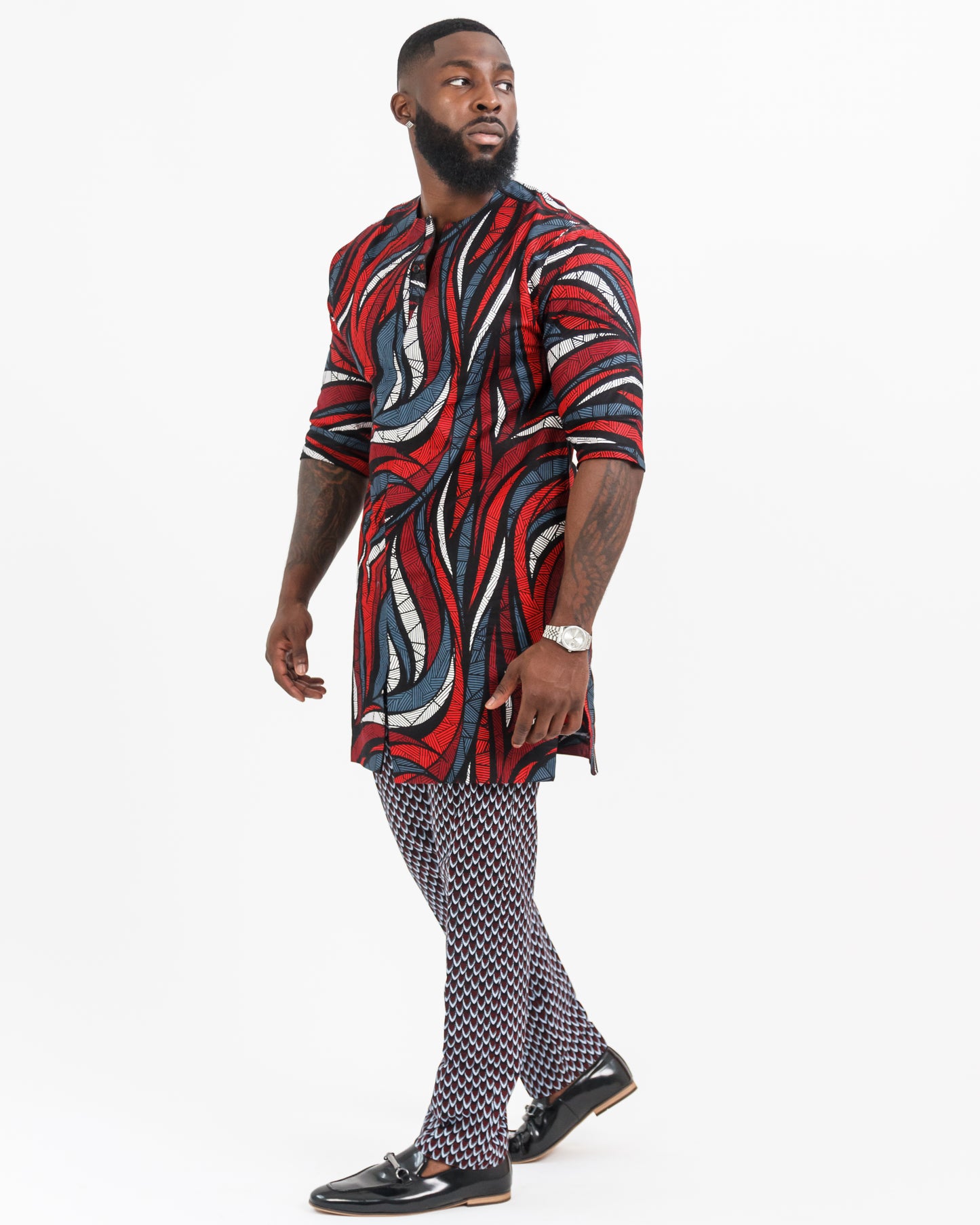OKA MEN'S SLIM-FIT GLOSSY AFRICAN PRINT PANTS