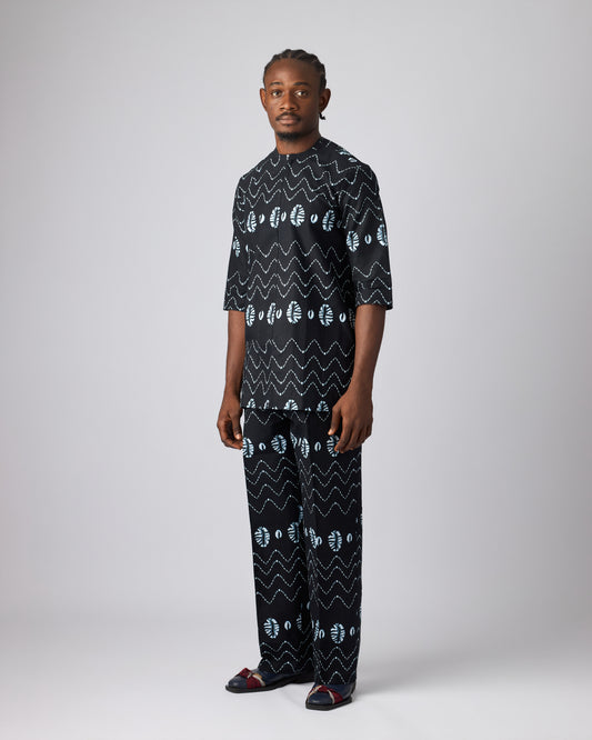 WURADI Men's African Print Shirt & Pant (Cowrie blue)