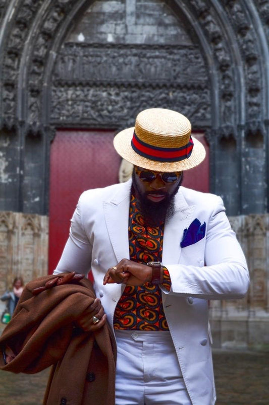 Formal styling with a touch of African print.