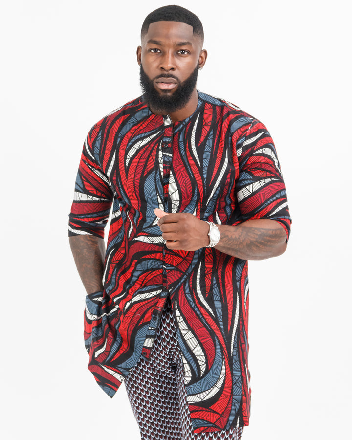 AMADI African Print Mens Kaftan Shirt |African Traditional Men's wear