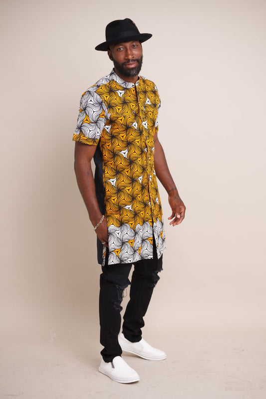 ODOGWU MUSTARD African Print Short Sleeve Shirt