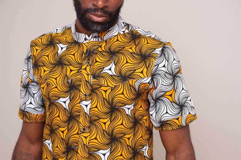 ODOGWU MUSTARD African Print Short Sleeve Shirt