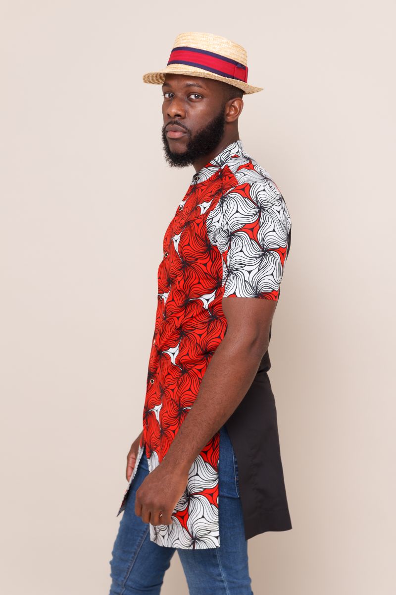 ODOGWU RED African Print Short Sleeve Shirt