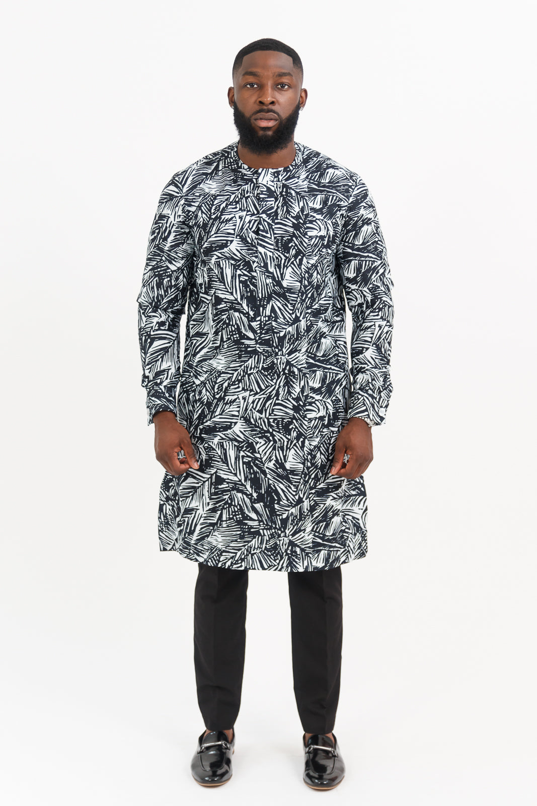 JUNGLE IN NAVY MEN'S PART-SILK AFRICAN KAFTAN