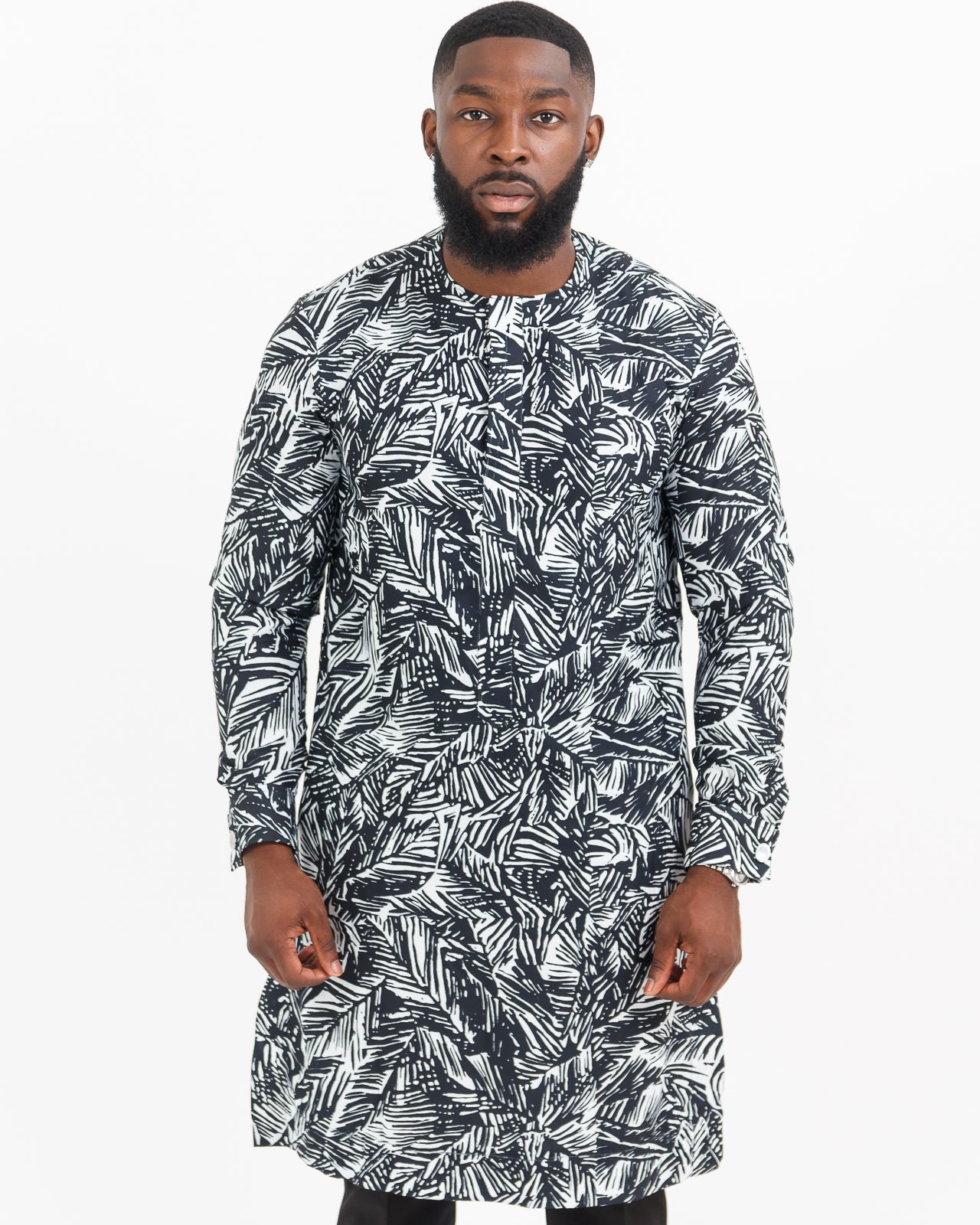 JUNGLE IN NAVY MEN'S PART-SILK AFRICAN KAFTAN