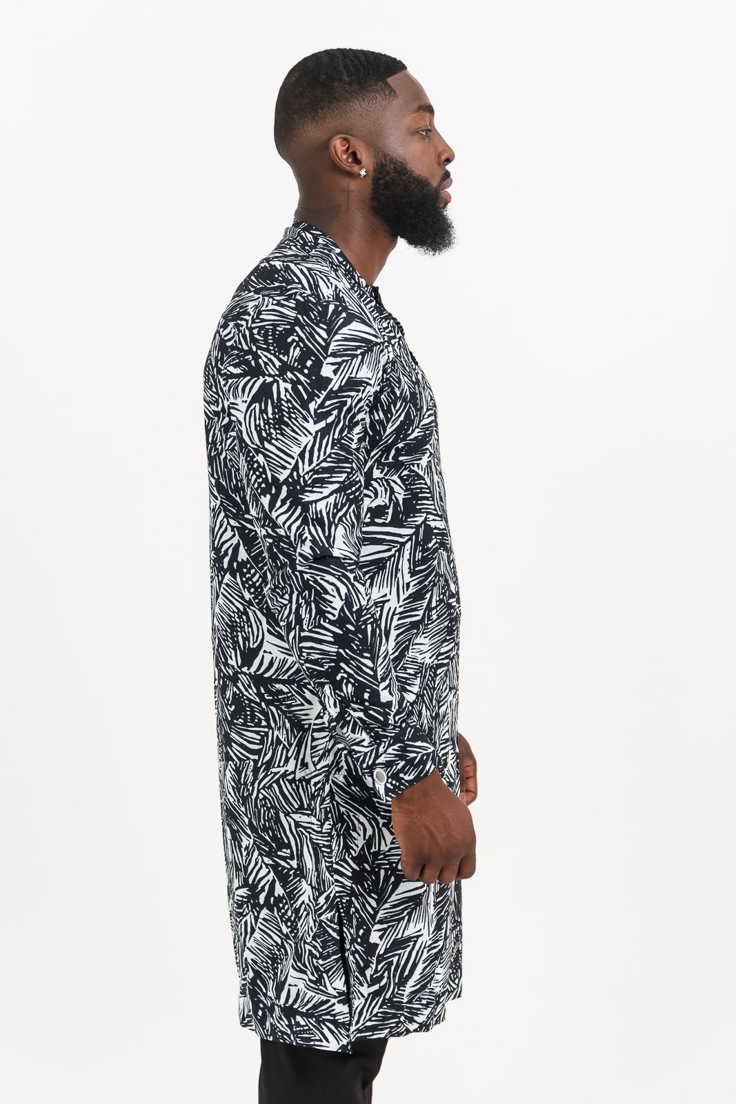 JUNGLE IN NAVY MEN'S PART-SILK AFRICAN KAFTAN