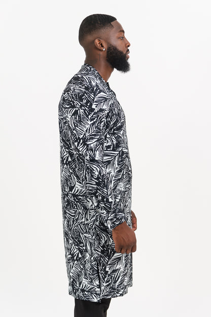 JUNGLE IN NAVY MEN'S PART-SILK AFRICAN KAFTAN