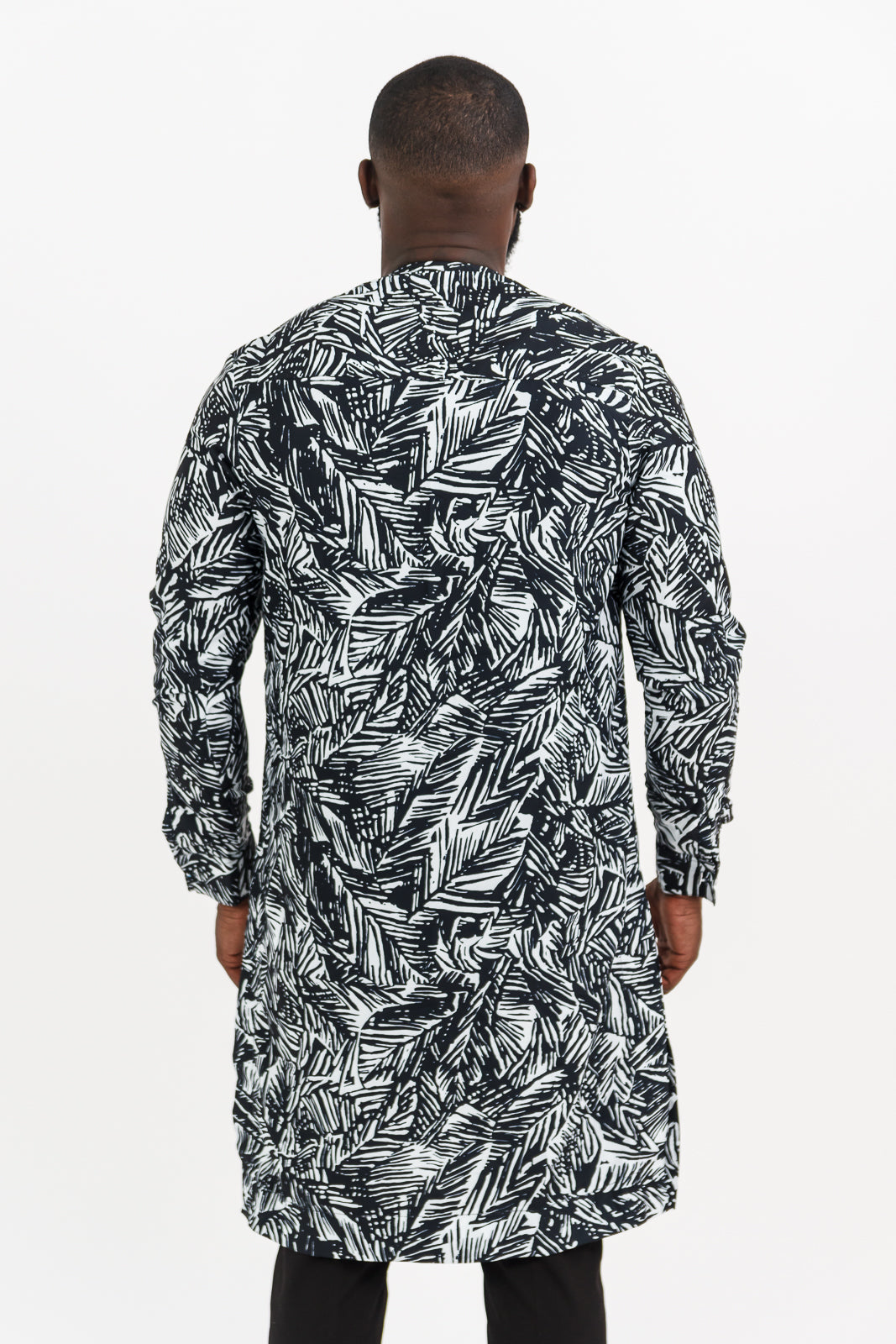 JUNGLE IN NAVY MEN'S PART-SILK AFRICAN KAFTAN