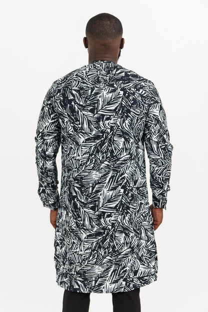 JUNGLE IN NAVY MEN'S PART-SILK AFRICAN KAFTAN