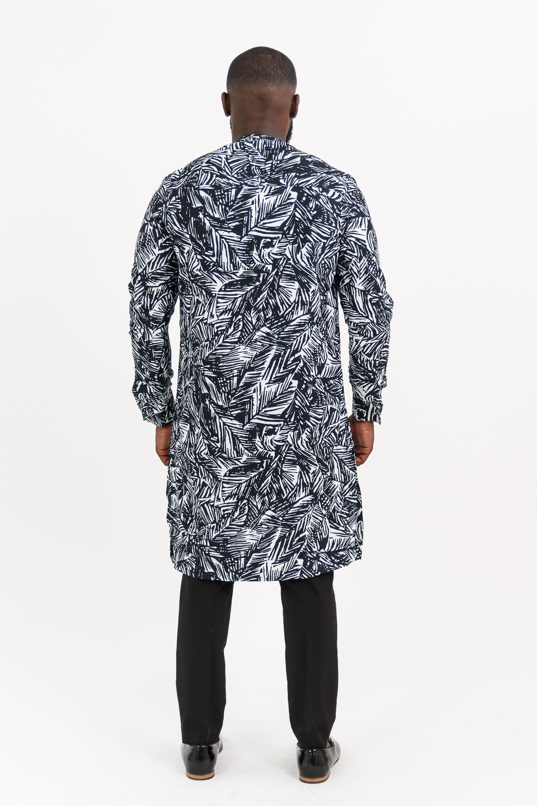 JUNGLE IN NAVY MEN'S PART-SILK AFRICAN KAFTAN