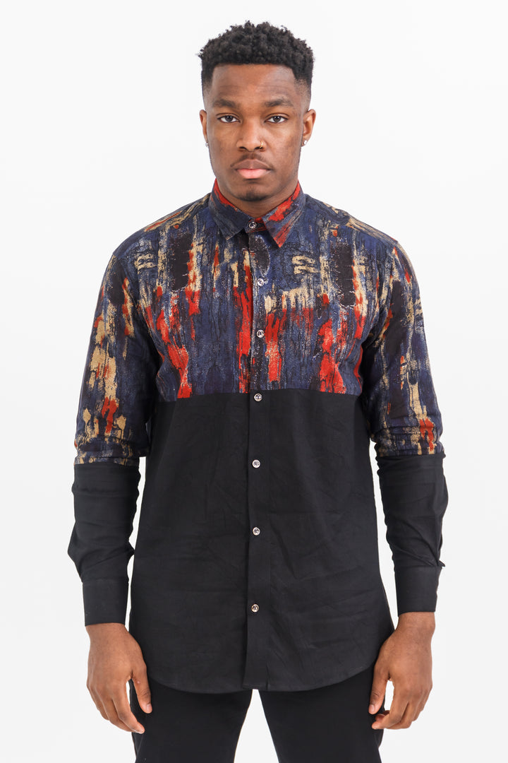 Black Cotton Shirt With OBASEKI African Print | Traditional African Ankara Men's wear