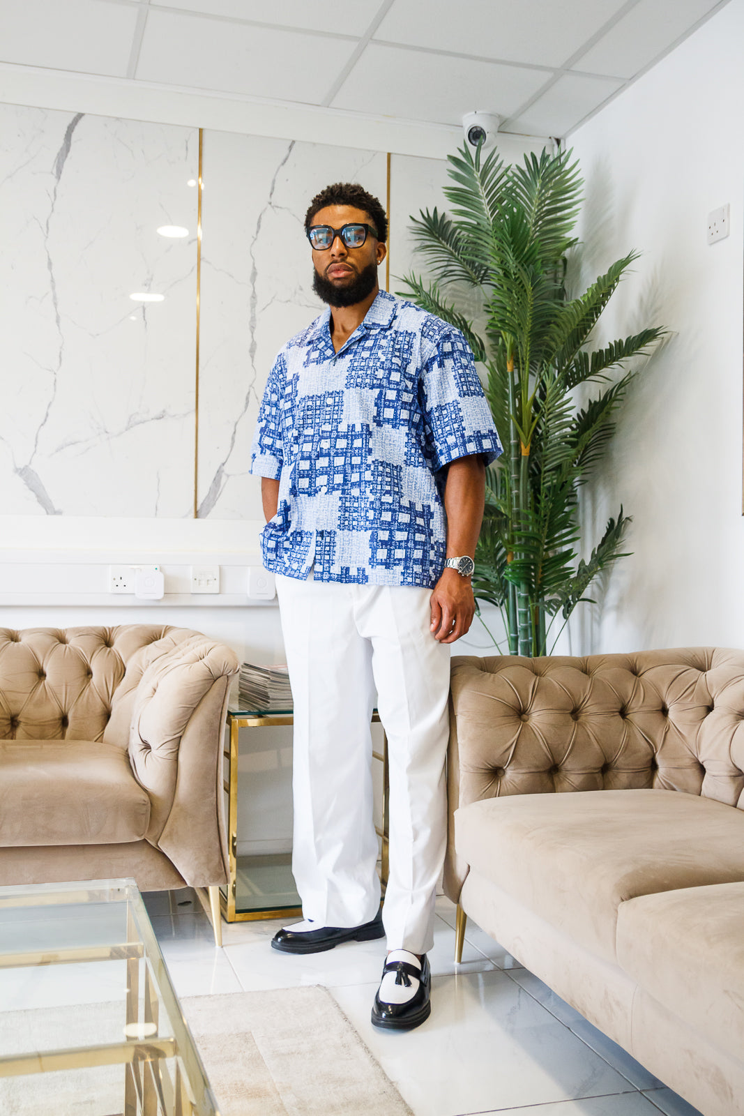 Tafida Men's Sky Blue Relaxed Shirt