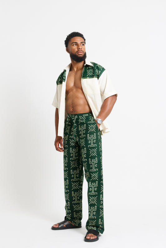Nsibidi Men's African Print Pants (Forest Green)