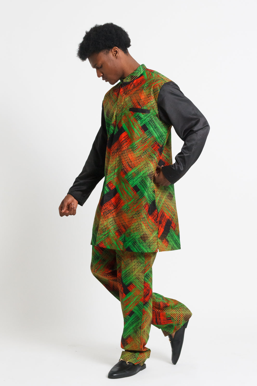 Girma Men's Kaftan (Black, Red, and Green)