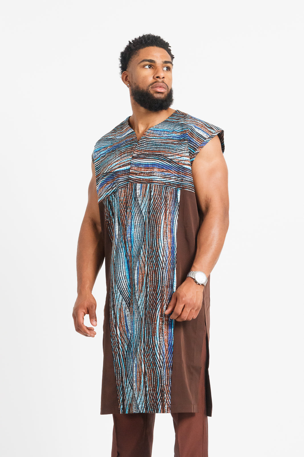 KAKAO MEN'S SLEEVELESS LONG-LINE KAFTAN WITH PANTS