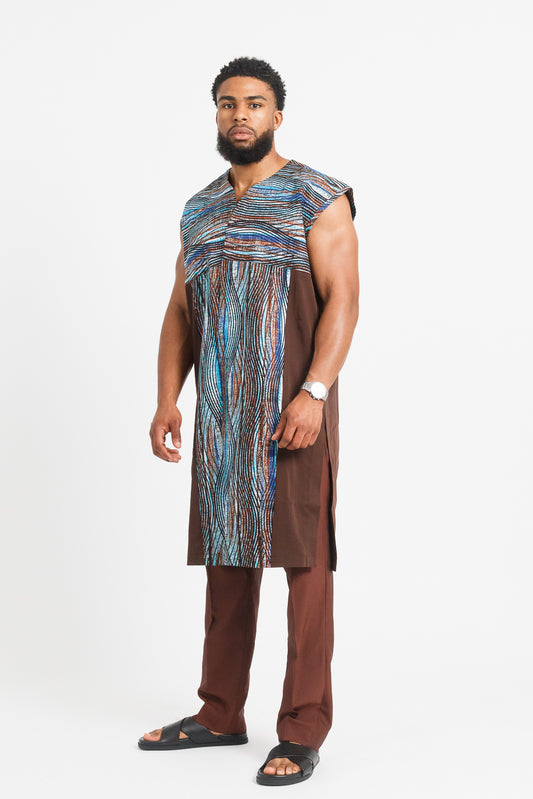 KAKAO MEN'S SLEEVELESS LONG-LINE KAFTAN WITH PANTS