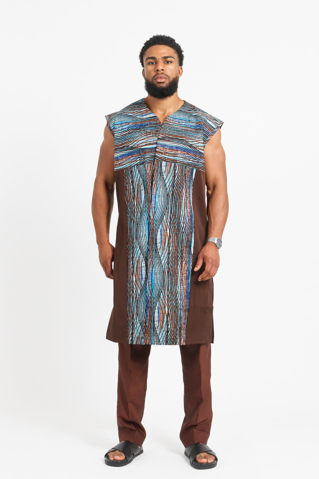 KAKAO MEN'S SLEEVELESS LONG-LINE KAFTAN WITH PANTS