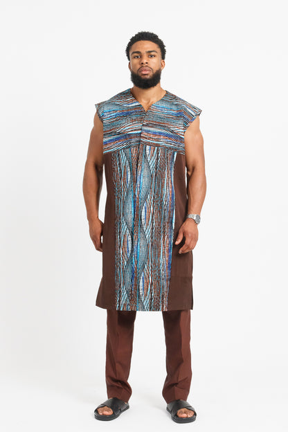 KAKAO MEN'S SLEEVELESS LONG-LINE KAFTAN WITH PANTS