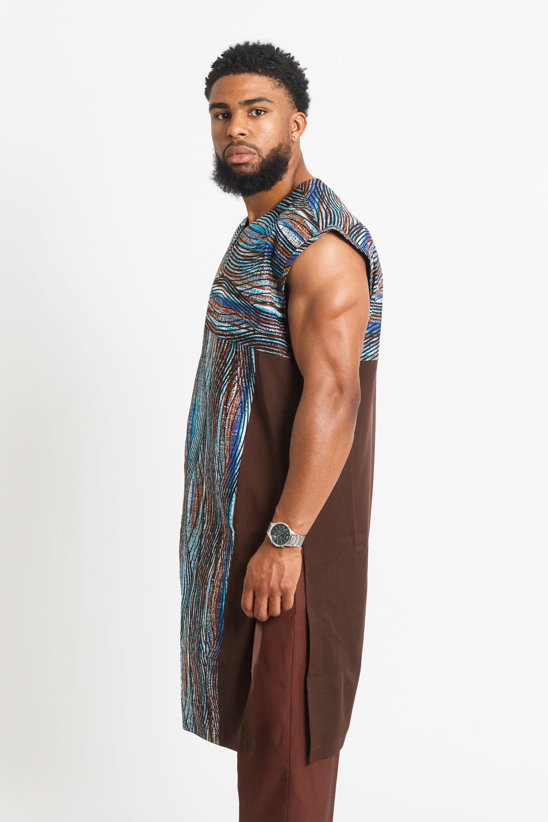 KAKAO MEN'S SLEEVELESS LONG-LINE KAFTAN WITH PANTS