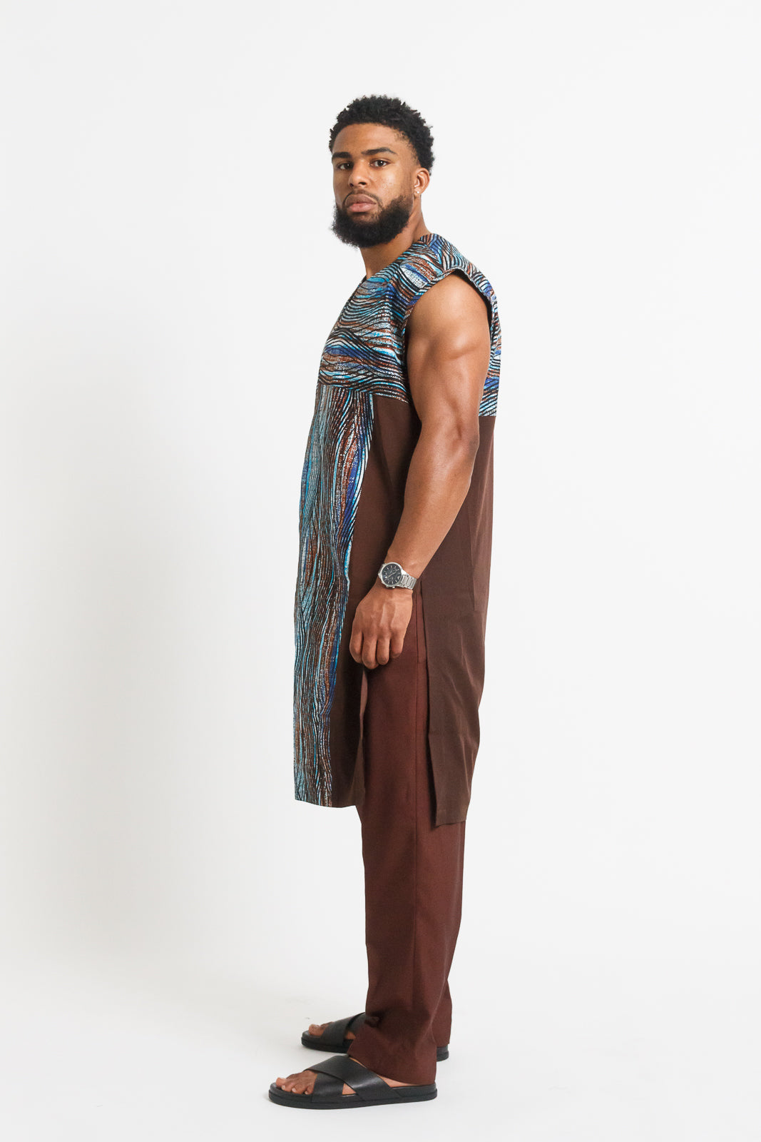 KAKAO MEN'S SLEEVELESS LONG-LINE KAFTAN WITH PANTS