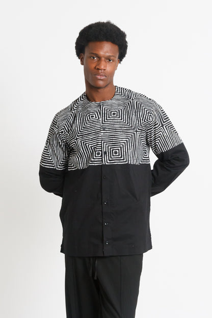 Hypnotic Men's Black & White African Print Long-Sleeve Shirt