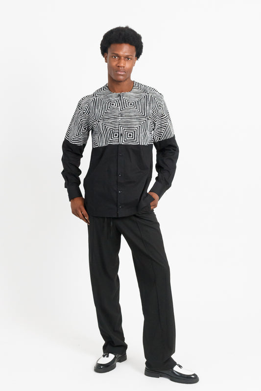 Hypnotic Men's Black & White African Print Long-Sleeve Shirt
