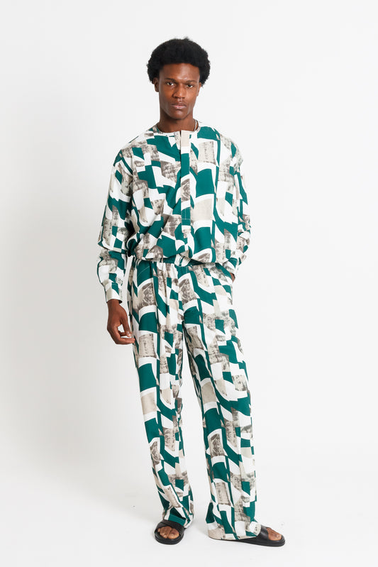 Joab Men's Matching Set (Green Abstract Print)