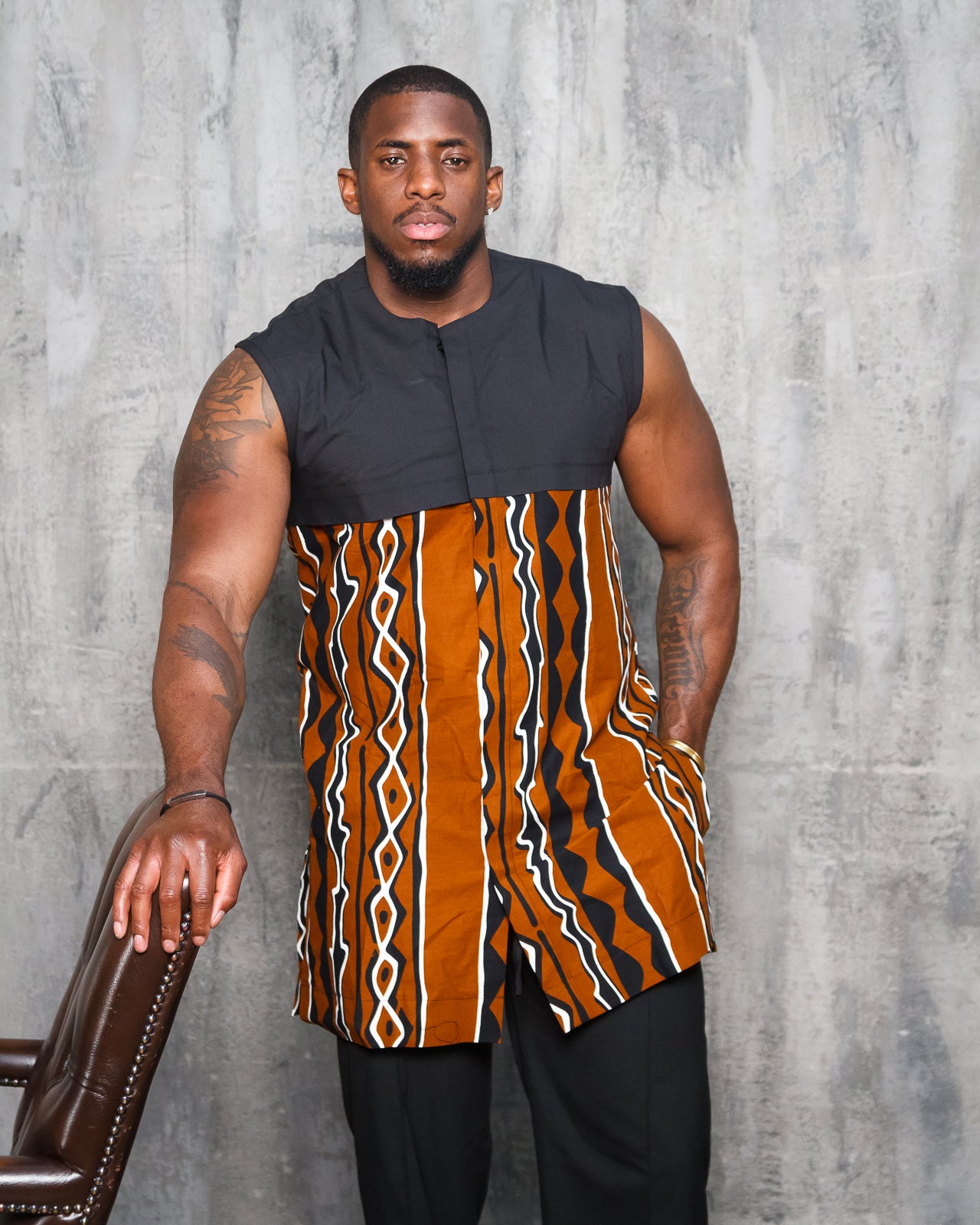 Kasali Men's African Mud Print Sleeveless Shirt