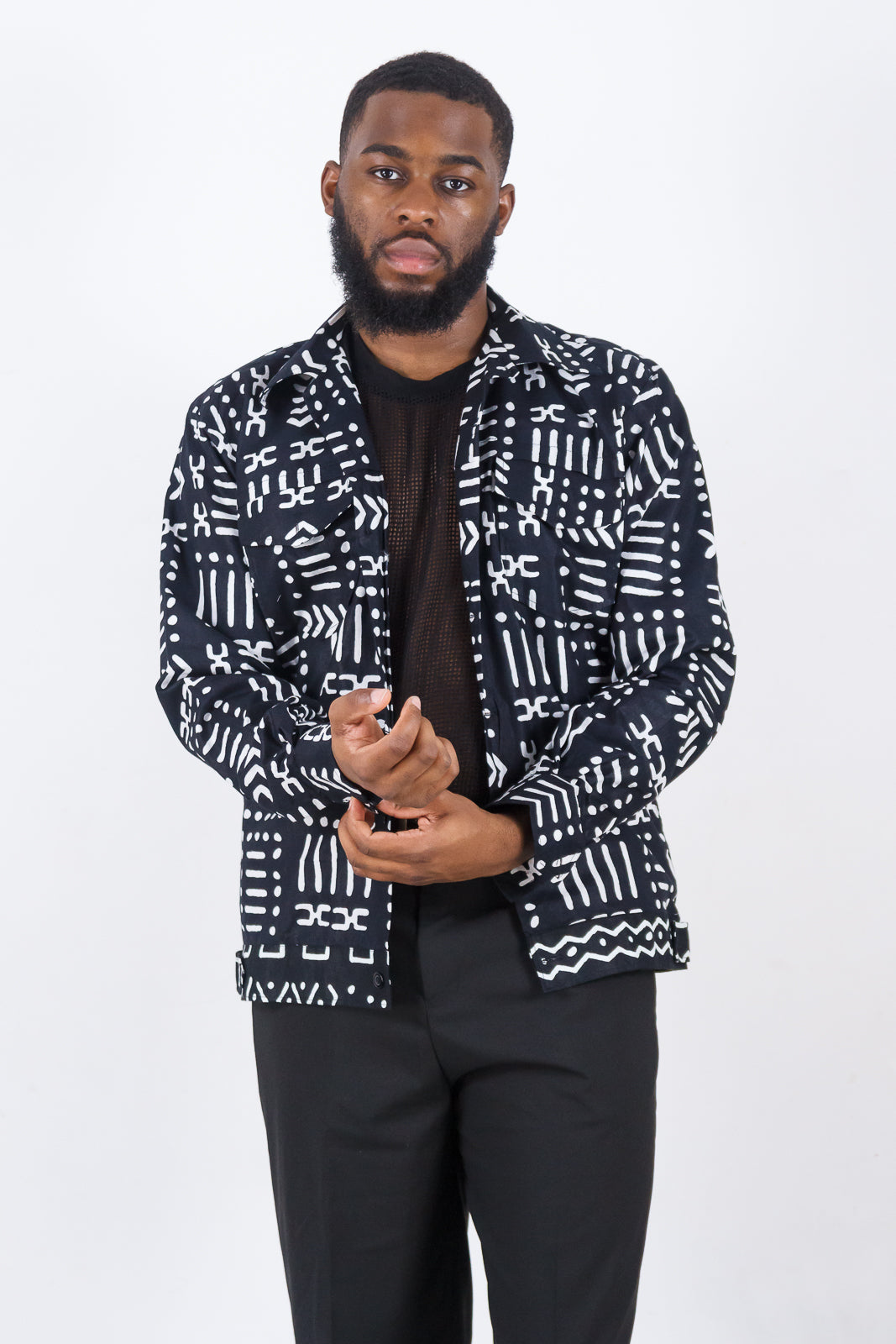 OBIDIKE Black & White African Print jacket